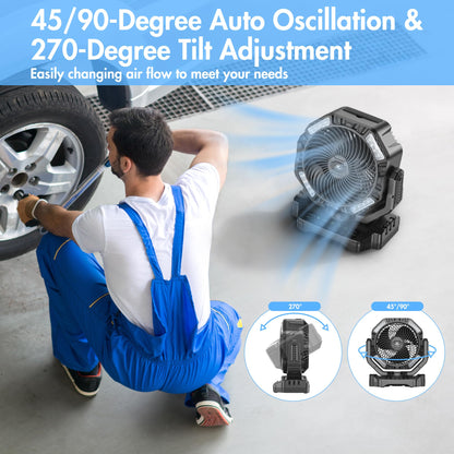 40000mAh Battery Powered Fan, Rechargeable Oscillating Floor Fan with Remote, 136H Cooling Max Camping Essentials for RV, Fathers Day Gift for Men Dad Blue Collar Workers, Co-Branded with AMACOOL