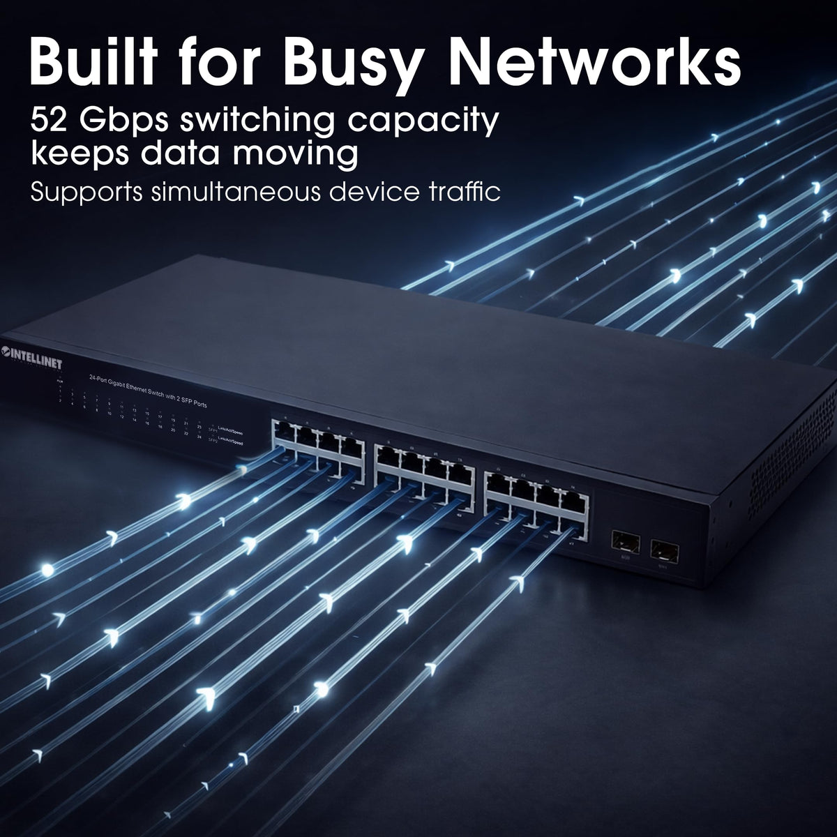 Intellinet 24-Port Gigabit Ethernet Switch, 2 SFP, Unmanaged Rackmount 1U