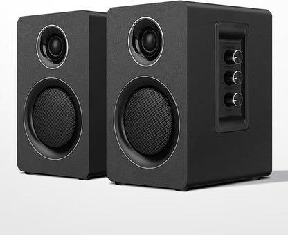 Computer Speakers for Desktop PC, Active Bookshelf Speaker with 3‘’ Carbon Fiber Woofer and Silk Film Tweeter ,Supports Bluetooth 5.3, USB-C, AUX/RCA Input for Record Player TV - Black Stereo Set