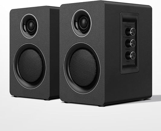 Computer Speakers for Desktop PC, Active Bookshelf Speaker with 3" Carbon Fiber Woofer and Silk Film Tweeter, Supports Bluetooth 5.3, USB-C, AUX/RCA Input for Record Player TV - Black Stereo Set