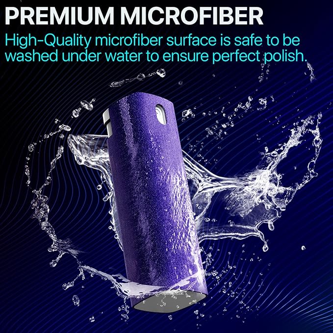 Mini Screen Cleaner Spray – Finger Proof Screen Cleaner for Smartphones, iPads, MacBooks, Laptops, Car Screens, Touchscreens – 3in1 Mist Cleaner, Microfiber Cloth and Protective Cover (Cream)