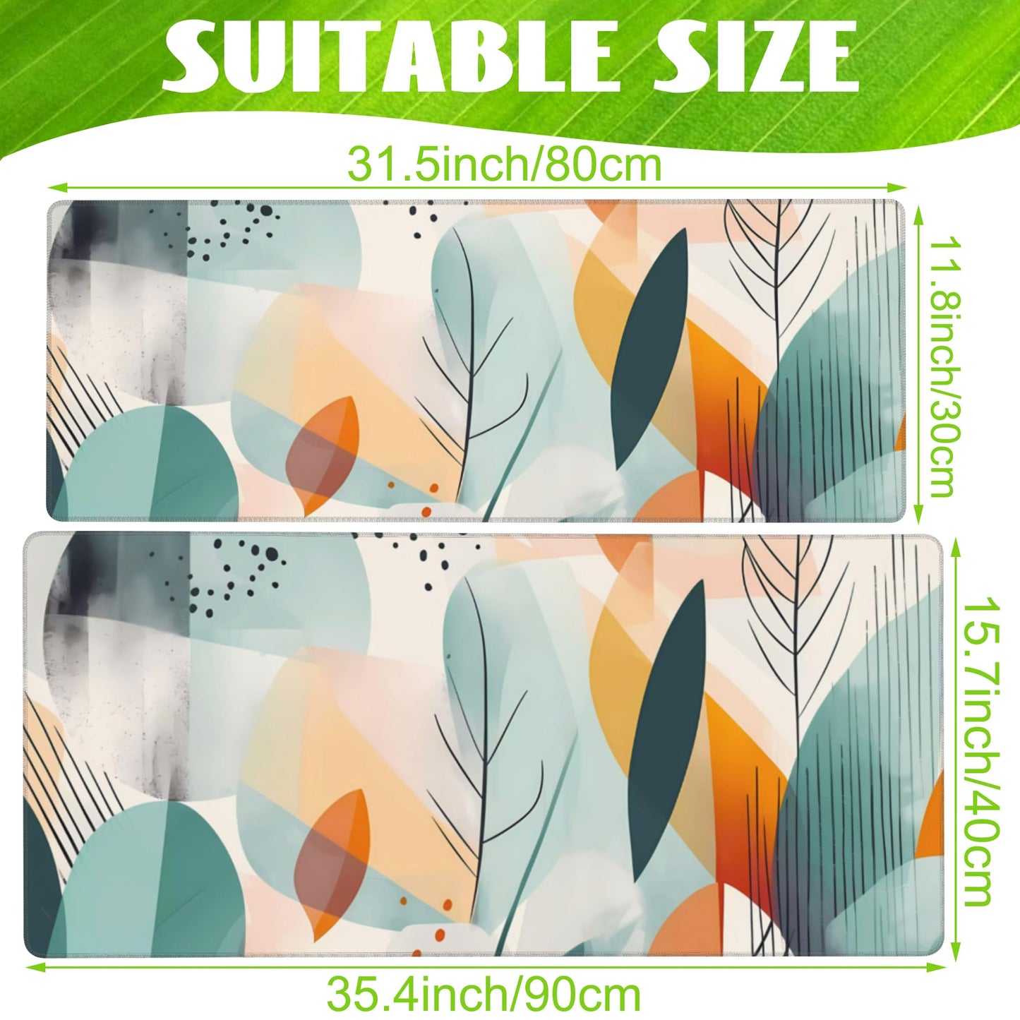 Eflxamz Desk Pad, Abstract Colorful Leaves Desk Mat, Large Gaming Mouse Pad with Non-Slip Base and Stitched Edge, 31.5"x11.8"