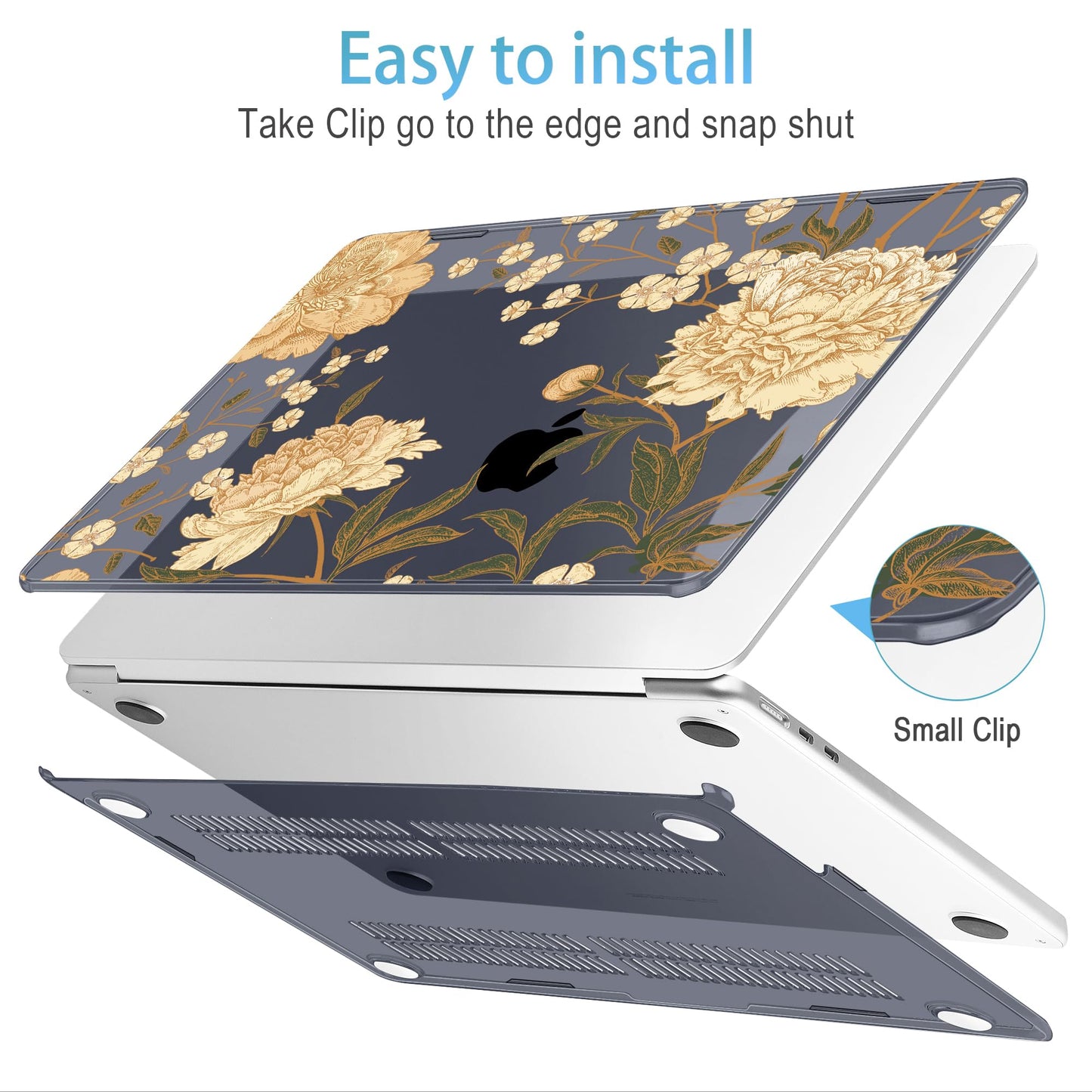 Mektron for 2026 MacBook Air 13-inch M5 Laptop Case A3449 with 13.6-inch Liquid Retina Display Fits 2025 A3240 M4 2024 A3113 M3 2023 A2681 M2 Printed Shell for MacBook Air 13.6", Peony Flowers C186
