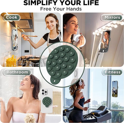 HSAOHD Magnetic Suction Cup Phone Mount, Compatible with MagSafe, Silicone Octo Cup Buddy Sticky Grip Holder for iPhone and Android, Removable Hands-Free Selfie/Video for TikTok, Alpine Green