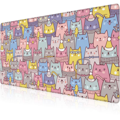 Mouse Pad, Large Cute Christmas Cats Desk Mat, Extended Non-Slip Gaming Keyboard Mousepad Desk Pad, Thick Stitched Edges Waterproof Mouse Mat 31.5"x15.7" (Cartoon Christmas Kittens)