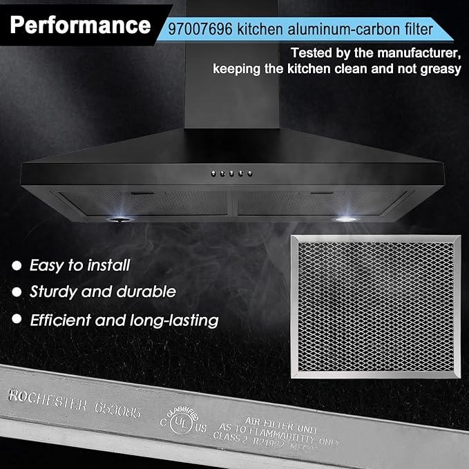 97007696 Charcoal Filter Replacement for Range Hood 41F Grease Filter 6105c 8-3/4" x 10-1/2" Aluminum Mesh Charcoal Carbon Filter Compatible with Most Brand Stove Vents -4 PACKS by Fetechmate