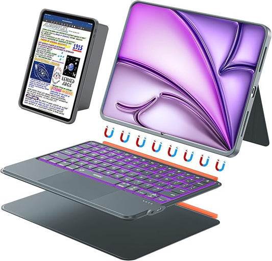 WIWU Keyboard Case for iPad Air 13 Inch M4/M3/M2 Pro 12.9 Magnetic Detachable Keyboard Case Adjustable Stand Colours Backlit Keys with Trackpad (Grey, for Air 13"(M3/M2) Pro 12.9" 6/5/4/3)