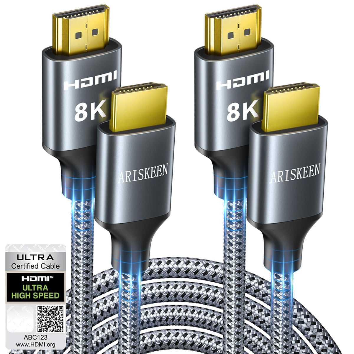 ARISKEEN 8K HDMI Cable 13 FT, 48Gbps High Speed HDMI 2.1 Cable, 8K 60Hz, 4K 120Hz 144Hz Braided HDMI Cord - 13 Feet