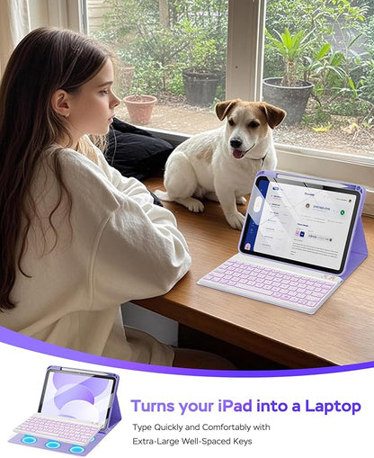 Folio Keyboard Case for iPad 10th Gen 10.9 inch (2022) and iPad 11th (A16, 2025), Magnetic Wireless Detachable Keyboard, 7-Color Backlight, Thin & Light, Pencil Holder (Purple)