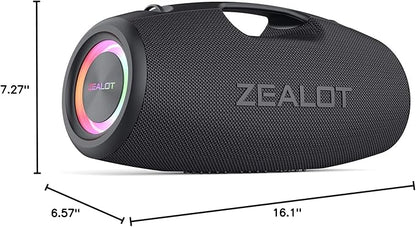 ZEALOT Bluetooth Speaker,120W Wireless Outdoor Speaker with Subwoofer,IP67 Waterproof with LED Light,Bluetooth 5.2 for Camping,Beach,Gifts(Black)