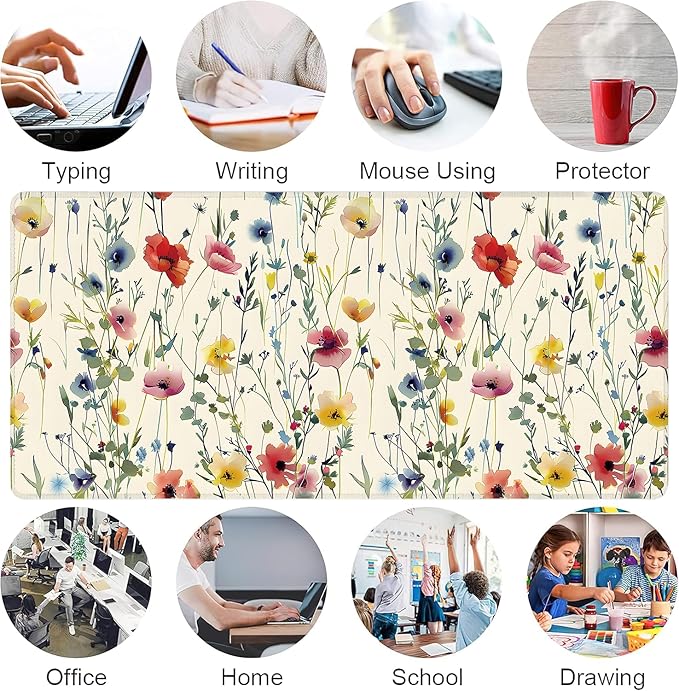 Wild Flowers Large Mouse Pad,Gaming Keyboard Desk Pad,Extended Mouse Mat Non-Slip Rubber Base with Stitched Edges for Office Game Home XXL 35.4"x15.7"