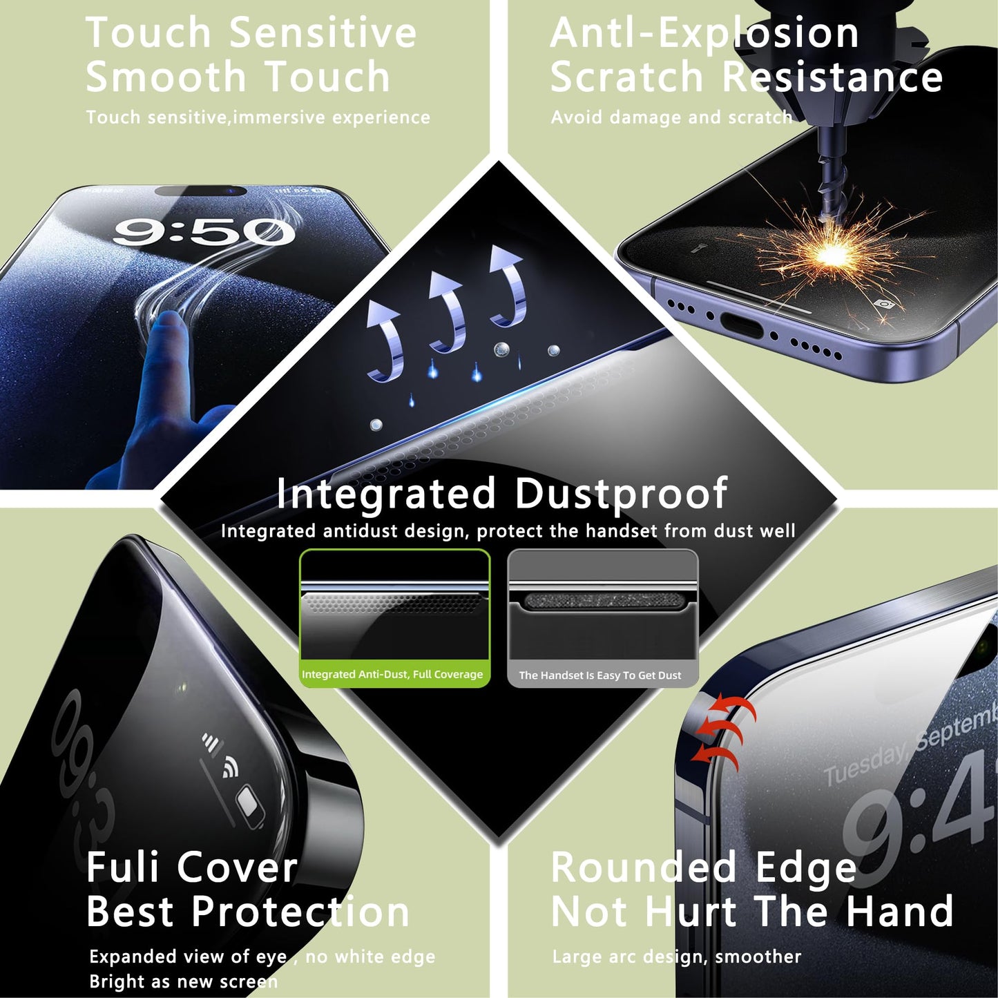 SY SHANGYAN 2 Pack Anti Blue Light Matte Screen Protector for iPhone 15 Pro (6.1-Inch),9H Tempered Glass,Anti-Glare,Full Coverage,Anti-Fingerprint,Auto Dust Removal,Bubble-Free