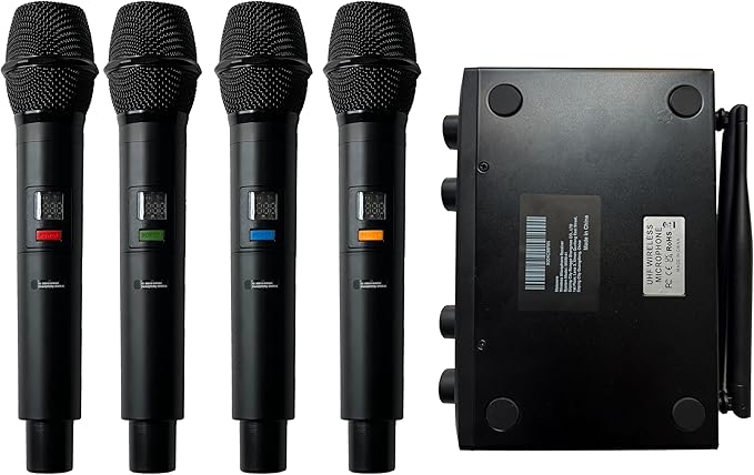 4-Channel Wireless Microphone System, UHF Compact Cordless Mic Set w/ 4x10 Frequencies, 200ft Range, Dynamic Handheld Microphone for Singing, Karaoke, Church, DJ, Wedding (MWM-41-4H)