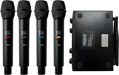 4-Channel Wireless Microphone System, UHF Compact Cordless Mic Set w/ 4x10 Frequencies, 200ft Range, Dynamic Handheld Microphone for Singing, Karaoke, Church, DJ, Wedding (MWM-41-4H)