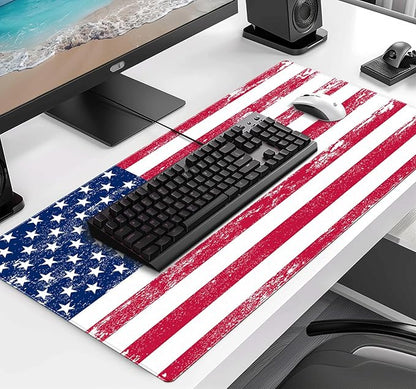 American Flag XXL Extended Mouse Pad, Patriot Large Laptop Pad, Waterproof, Non Slip, Gaming Office and Home Stitching Edge Table Pad 35.4 x 15.7 x 0.12 Inches