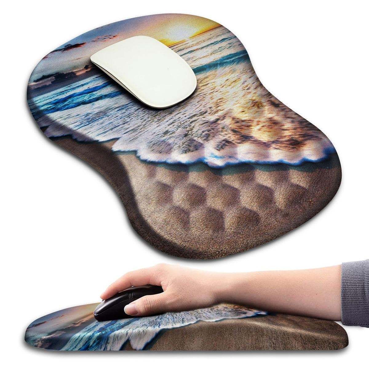 Hokafenle Ergonomic Mouse Pad Wrist Support with Massage Design, Wrist Rest Pain Relief Mousepad with Memory Foam&Non-Slip PU Base, Mouse Pads for Wireless Mouse & Desk (12x8 inch,Olive Green)
