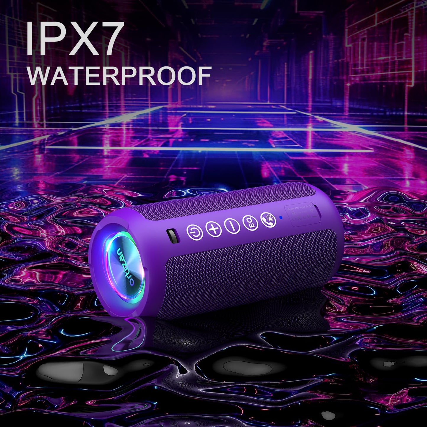Ortizan Portable Bluetooth Speaker: IPX7 Waterproof, 24W Loud Sound, Deep Bass, Bluetooth 5.3, LED Lights, Wireless Stereo Pairing, 30H Playtime, for Home/Outdoor/Party/Beach, Birthday Gift, Purple