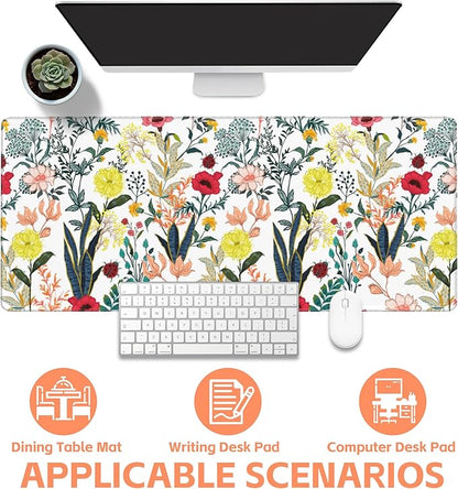 Mouse Pad Large Summer Flower Non-Slip Gaming Desk Mat with Stitched Edge Laptop Keyboard Desk Pad for Work Home Gaming (35.4 x 15.7 Inches)