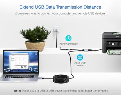 BlueRigger USB 3.0 Extension Cable (75FT, Active, 5 Gbps, In-Wall CL3 Rated, Type A Male to Female Adapter Cord) - Long USB Repeater Extender for VR Headset, Printer, Hard Drive, Keyboard, Mouse, Xbox