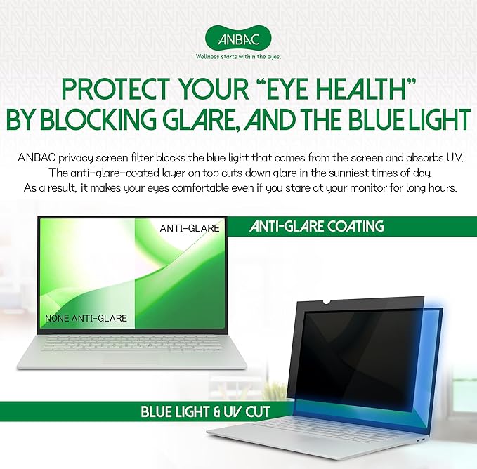 13.3 Inch Laptop Privacy Screen Shield for 16:10 Wide Display - Anti Glare Computer Privacy Screen Cover | Blue Light Blocking Screen Protector | Scratch Resistant UV Filter | Attachment Type