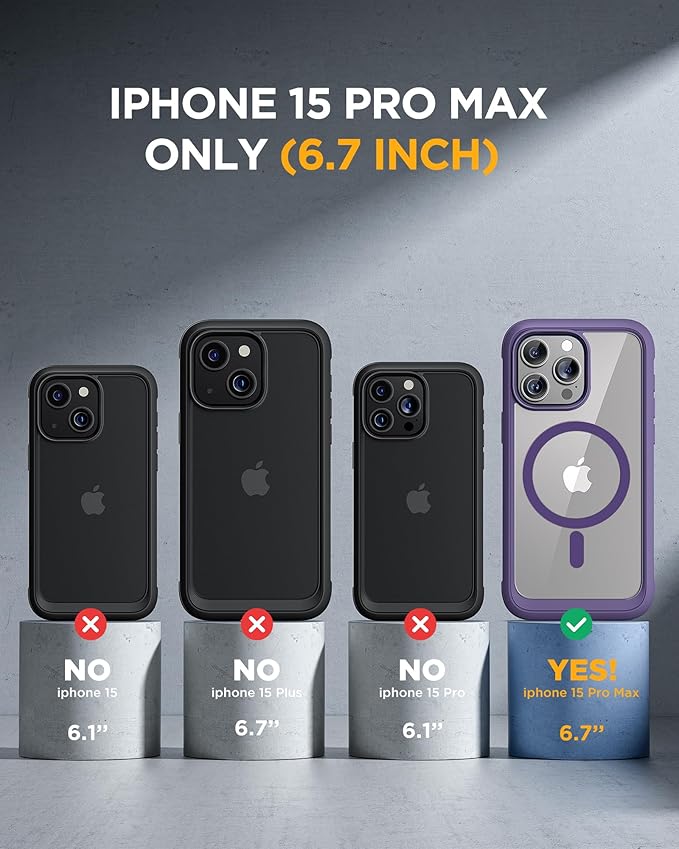 Miracase Magnetic for iPhone 15 Pro Max Case 6.7'' [Compatible with Magsafe] Full-Body Drop Proof Phone Case for iPhone 15 ProMax with Built-in 9H Tempered Glass Screen Protector,Magnetic Purple