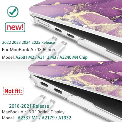 May Chen for MacBook Air 13.6 inch Case A3240 M4 A3113 M3 A2681 M2 with Retina Dispaly, 2025 2024 2023 2022 Release, Plastic Hard Shell Case with Screen Protector & Keyboard Cover, Purple Marble