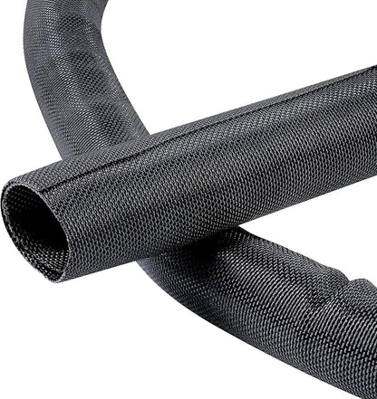 Black Braided Cable Management Sleeves Wire Loom Tubing Cord Protector Self-Wrapping (1"-15Feet)