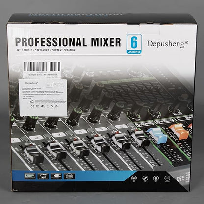 Depusheng PA6 professional DJ audio mixer 6 channel input built-in 256 kinds of DPS effects support 48V phantom power USB Bluetooth MP3 computer recording