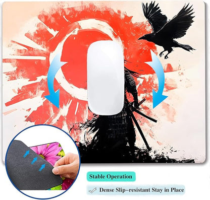 Japanese Anime Kurosun Samurai Custom Mouse Pad with Non-Slip Rubber, Small Square Design for Wireless Laptop & Computer Mouse Pads for Desk, 9.5 x 7.9 inch Smooth Surface for Gaming & Office