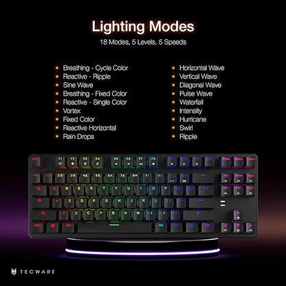TECWARE Phantom 87 Key Mechanical Keyboard, RGB led, Typewriter Sound, Outemu Blue Switch