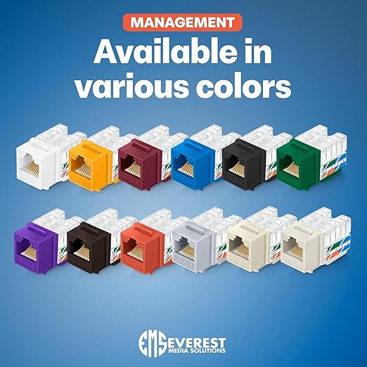 Everest 90° Angled RJ45 Cat6 Keystone Jacks 50-Pack in Blue - Slim Profile Female RJ45 Connectors - Cat 6 Keystone Jack - Compatible with 90° Angled Speed Termination Tool - easyJACK (B094WB91H3)