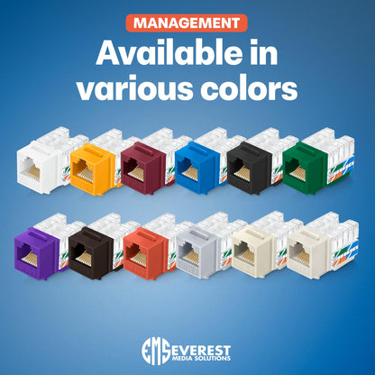Everest 90 Degree RJ45 Cat6 Keystone Jacks Slim Profile 50-Pack Ivory