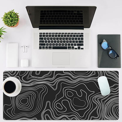 Mouse Pad Large Topographic Map Lines Non-Slip Game Desk Mat with Stitched Edge Laptop Keyboard Desk Pad for Work Home Gaming (35.4 x 15.7 Inches)