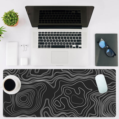 NIYLYNSYN Mouse Pad Large Topographic Map Lines Non-Slip Game Desk Mat with Stitched Edge Laptop Keyboard Desk Pad for Work Home Gaming (35.4 x 15.7 Inches)