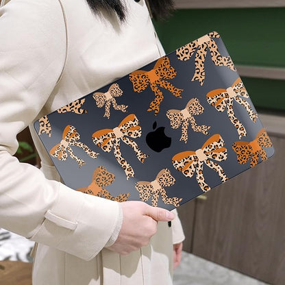 MEEgoodo Case for MacBook Air M4/M3/M2 13.6 inch 2025 2024 2022, Fit Model A3240 A3113 A2681, Compatible with MacBook Air 13 inch, Laptop Hard Shell with Keyboard Cover, Ribbon Bow with Leopard Skin