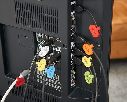 Wrap-It Storage - Cable Labels - Oval, Multi-Color (36 Pack) - Write-On Wire Tags for Cord Identification with Power Strips Behind Desks and TVs