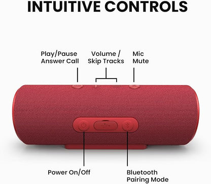 Cleer Scene Wireless Bluetooth Speaker, Stereo Wireless Pairing, Waterproof IPX7, 12Hrs Play time, Deep Bass, Built-in Mic, Powerful Portable Speakers, for Outdoor & Party, Home,Red