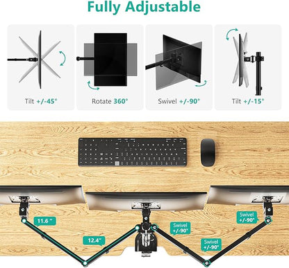 WALI Triple Monitor Mount, Heavy Duty Triple Monitors Stand for 13-27 inch Screens, Adjustable 3 Monitor Desk Mount with Swivel, Tilt, Rotation, Clamp & Grommet Base Kit (M003SN), Black