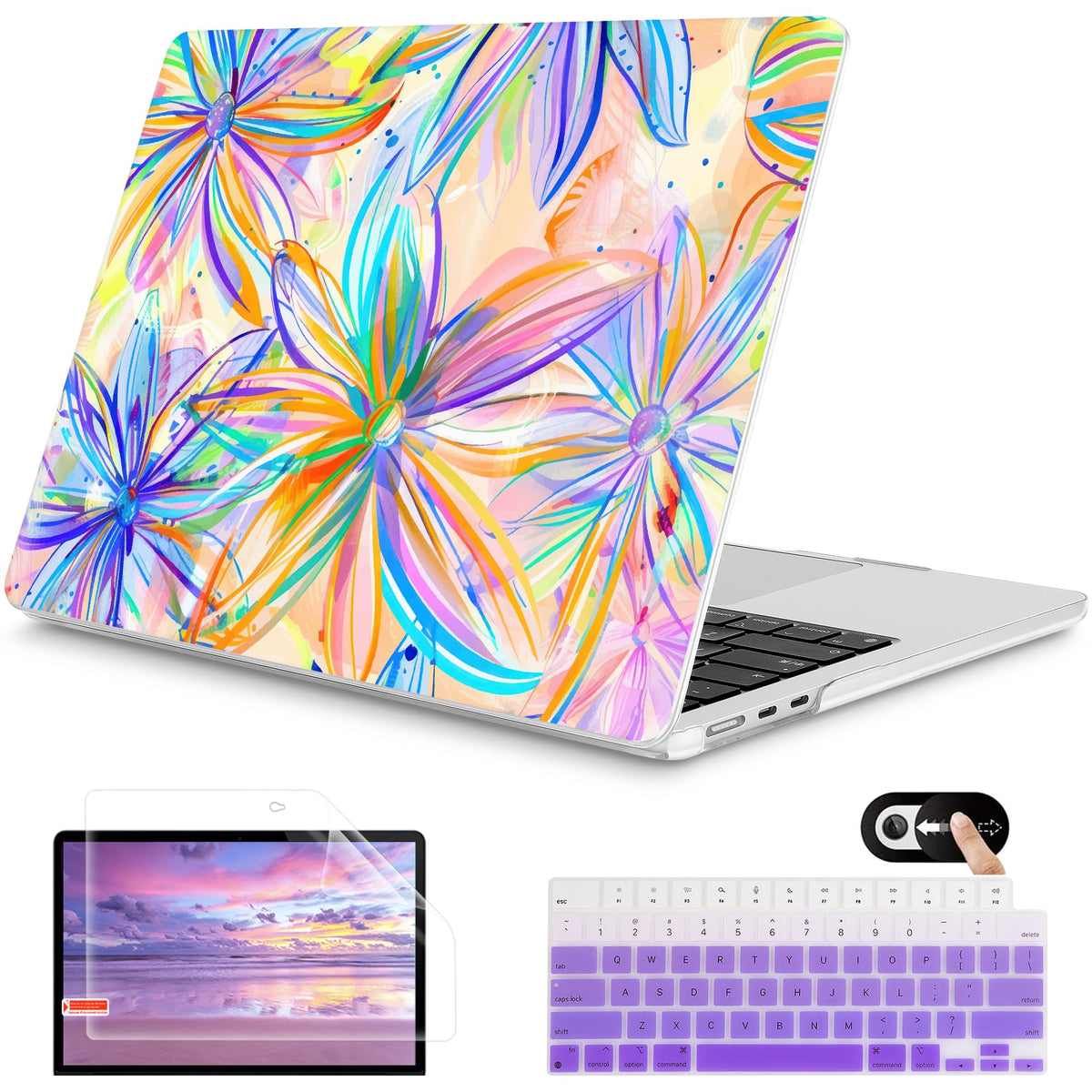 Mektron for 2026 MacBook Air 13-inch M5 Laptop Case A3449 with 13.6-inch Liquid Retina Display Fits 2025 A3240 M4 2024 A3113 M3 2023 A2681 M2 Printed Shell for MacBook Air 13.6", Dahlia Flower C035