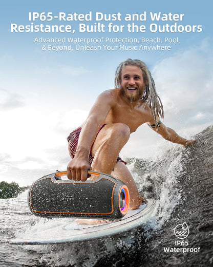 Upgrade Portable Bluetooth Speakers Wireless, 200W PEAK Loud Outdoor Speaker with Deep Bass, IP65 Waterproof, BT5.4, USB-C, RGB Lights, for Party, Camping, Beach, Large Workshop, Garage, 24H Playtime