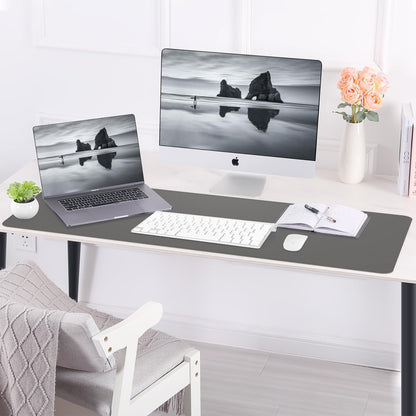 AFIING Leather Desk Pad Protector, 47" x 17" Large Desk Mat with Natural Cork & PU Leather, Mouse Pad, Non-Slip, Waterproof Desk Writing Pad for Office and Home (Dark Grey)