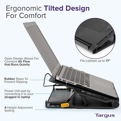 Targus Laptop Cooling Pad for Laptops up to 17-inches, Dual High-Speed Fans Chill Mat + 4-Port USB Hub Laptop Fan Cooling Pad for Work, USB Stand Cooling Pad for Gaming Laptop Cooling Fan (AWE81US)