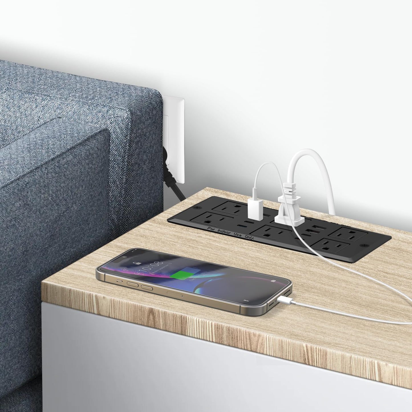 Recessed Power Strip with PD 30W Fast Charging, Conference Desk Flush Mount Outlets Plug in 6 Outlets & 8 USB Ports,3FT Cord Furniture Drawer Outlet Black
