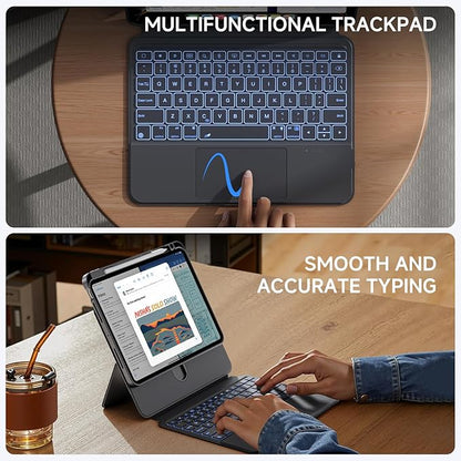 ONLY fit for 2024 M4 iPad Pro 11 inch Case with Keyboard Detachable Magic Keyboard Trackpad, 360 Rotating Cover with Pencil Holder Multi Angle Stand, 12 Shortcut Key, 7 Color Backlit, Black