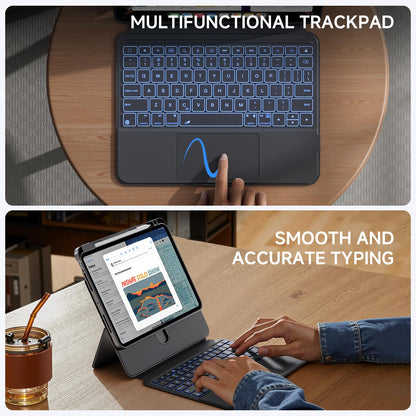 Tiaota for iPad Pro 11-inch (M4, 2024) Keyboard Case with Multi-Touch Trackpad, 360° Rotating Magnetic Stand, Detachable Protective Cover, Portrait & Raised Modes, 7-Color Backlight – Black