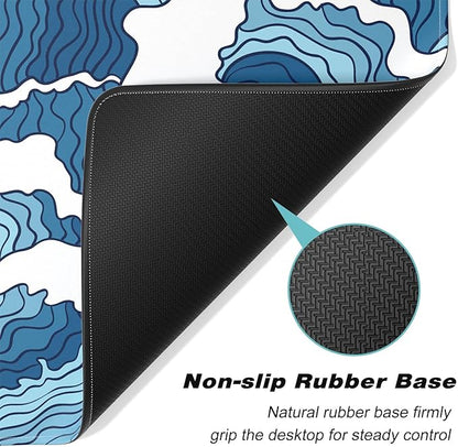 Extended Gaming Mouse Pad, Japanese Blue White Wave Mousepad, XL Large Mouse Mat Desk Pad 30 x 14 Inch, Waterproof Anime Mouse Pad with Stitched Edges and Non-Slip Base for Office Gaming