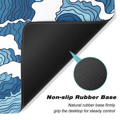 Atufsuat Extended Gaming Mouse Pad, Japanese Blue White Wave Mousepad, XL Large Mouse Mat Desk Pad 30 x 14 Inch, Waterproof Anime Mouse Pad with Stitched Edges and Non-Slip Base for Office Gaming