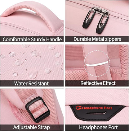 Laptop Backpack,Business Travel Anti Theft Slim Durable Laptops Backpack with USB Charging Port,Water Resistant College Computer Bag for Women & Men Fits 15.6 Inch Laptop and Notebook-Light Pink