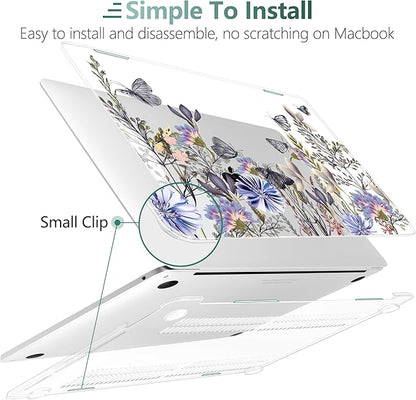 TWOLSKOO Compatible with MacBook Pro 13 inch Case 2023-2016 A2338 M2/M1 A2251 A2289 A2159 A1989 A1706, Plastic Hard Shell Cover & Keyboard Skin & Screen Protector, Garden Flower