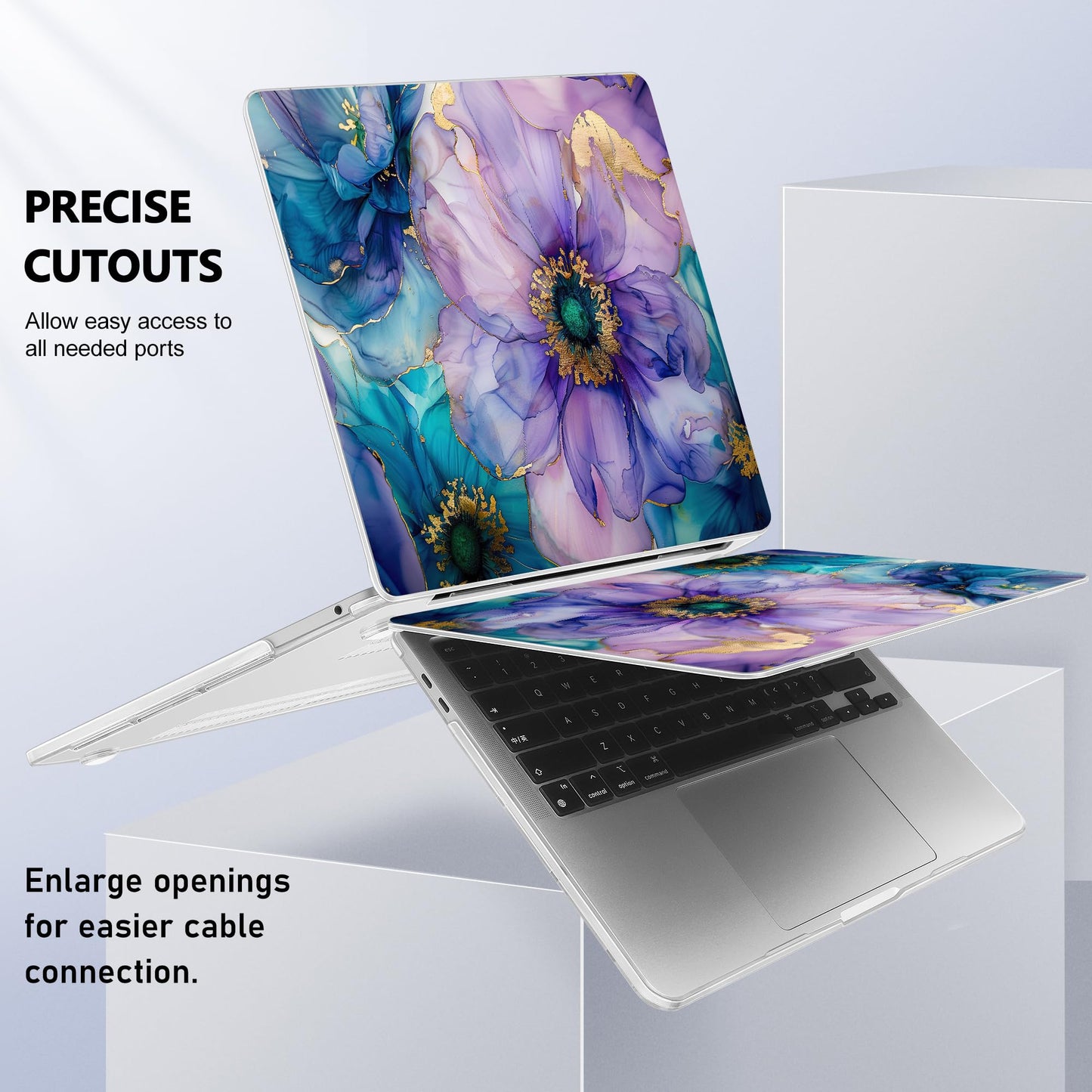 Lepeoac Case for MacBook Pro 13 inch Case M2 2022-2016 A2338 M1 A2251 A2289 A2159 A1989 A1708 A1706, Plastic Hard Shell + Keyboard Cover + Dust Plug, Fluid Art Flowers
